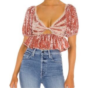 NWT Free People Womens Velvet  Pink Mauve Pouf Peplum Crop Top Size S MSRP  $128